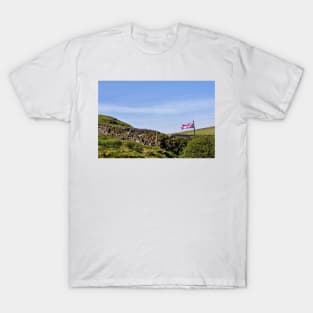 Union Jack Flag flying at Blue John Cavern - Peak District, Derbyshire, UK T-Shirt